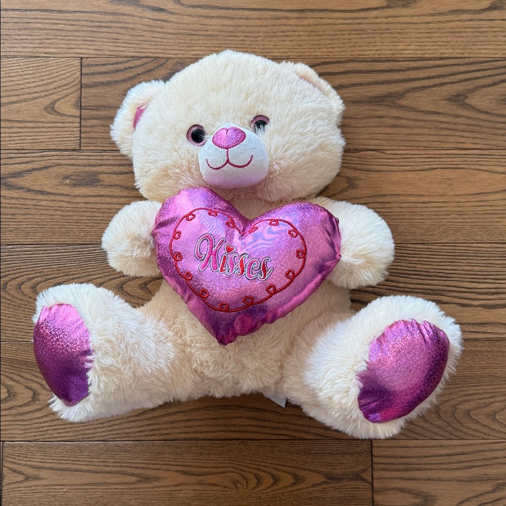 Cream and Pink Stuffed Bear with Heart
